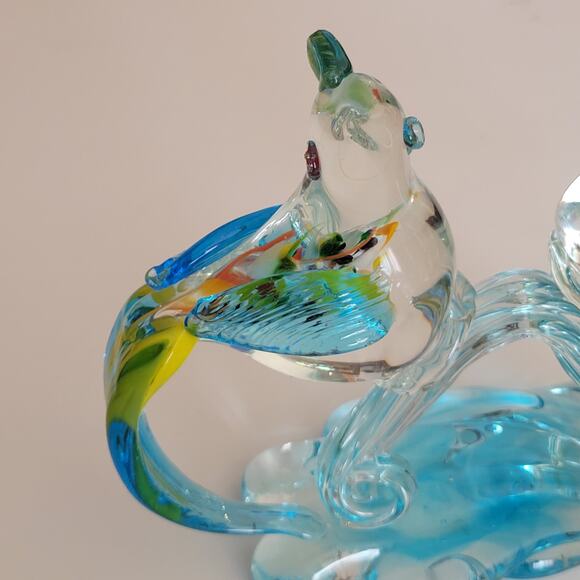 Vintage Hand Blown Tropical Bird Parrots Cockatoos on the branch Murano Style - Picture 5 of 16